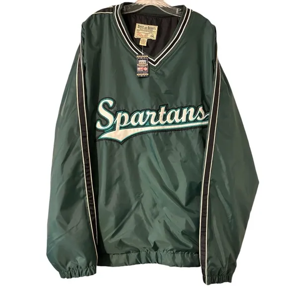 VINTAGE RARE SPARTANS Michigan State Embroidered Windbreaker Pullover Size XXL