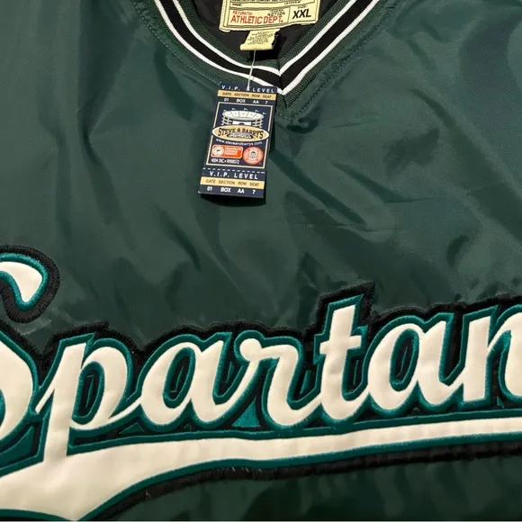 VINTAGE RARE SPARTANS Michigan State Embroidered Windbreaker Pullover Size XXL