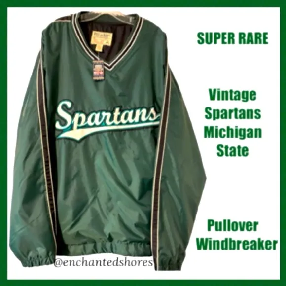 VINTAGE RARE SPARTANS Michigan State Embroidered Windbreaker Pullover Size XXL