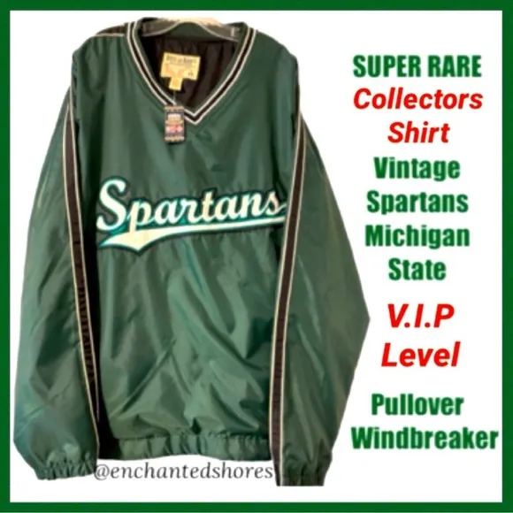 VINTAGE RARE SPARTANS Michigan State Embroidered Windbreaker Pullover Size XXL