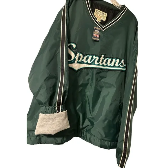 VINTAGE RARE SPARTANS Michigan State Embroidered Windbreaker Pullover Size XXL