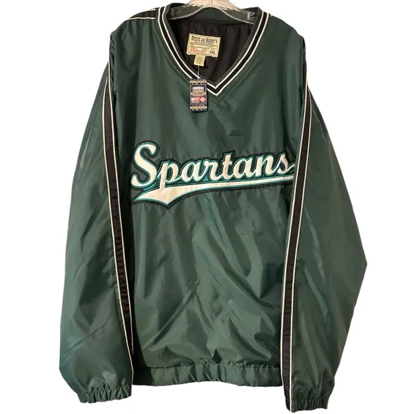 VINTAGE RARE SPARTANS Michigan State Embroidered Windbreaker Pullover Size XXL