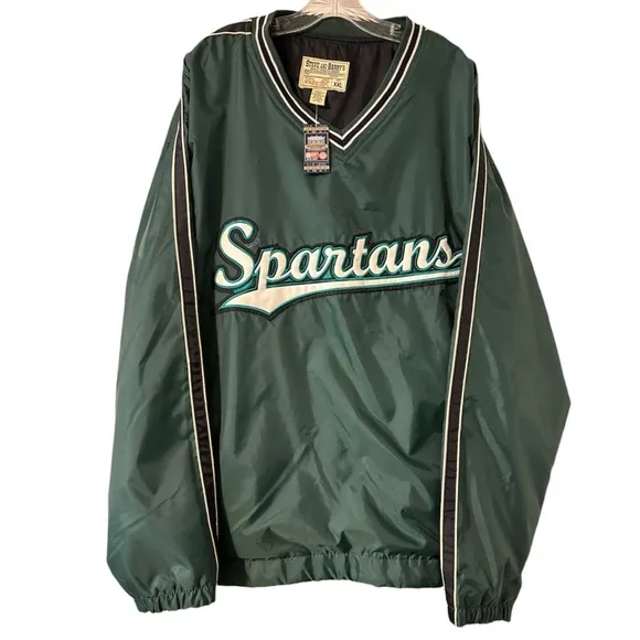 VINTAGE RARE SPARTANS Michigan State Embroidered Windbreaker Pullover Size XXL