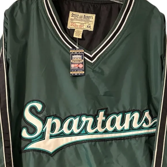 VINTAGE RARE SPARTANS Michigan State Embroidered Windbreaker Pullover Size XXL
