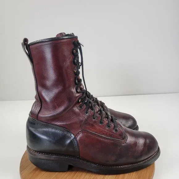 Vintage Red Wing Lineman Logger Tall Lace Up Brown Leathers Boots #921 sz 12 2E