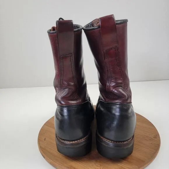 Vintage Red Wing Lineman Logger Tall Lace Up Brown Leathers Boots #921 sz 12 2E