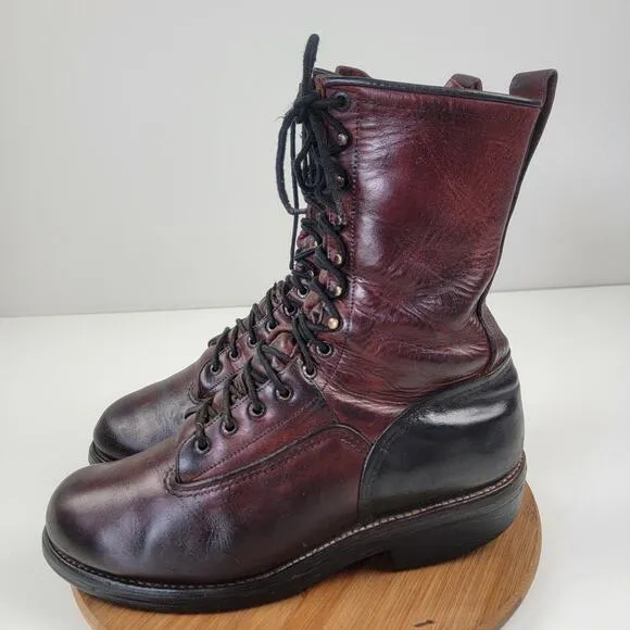 Vintage Red Wing Lineman Logger Tall Lace Up Brown Leathers Boots #921 sz 12 2E