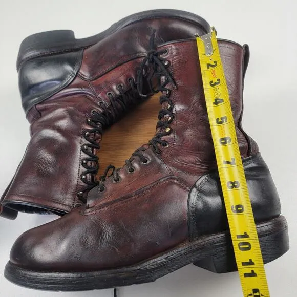 Vintage Red Wing Lineman Logger Tall Lace Up Brown Leathers Boots #921 sz 12 2E