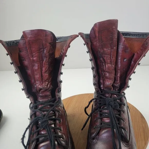 Vintage Red Wing Lineman Logger Tall Lace Up Brown Leathers Boots #921 sz 12 2E