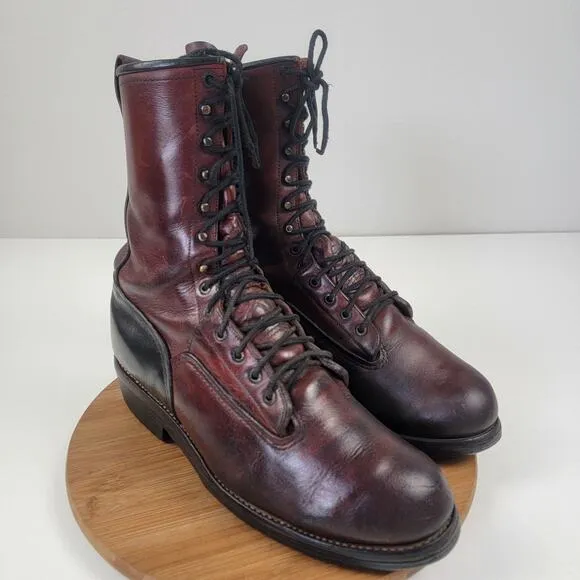 Vintage Red Wing Lineman Logger Tall Lace Up Brown Leathers Boots #921 sz 12 2E