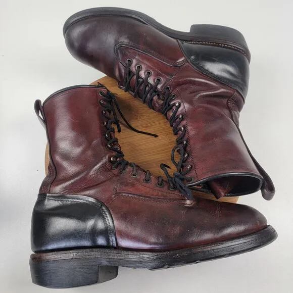 Vintage Red Wing Lineman Logger Tall Lace Up Brown Leathers Boots #921 sz 12 2E