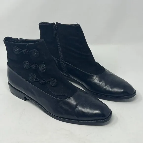 Vintage Stuart Weitzman ankle boots flat black leather suede 10M