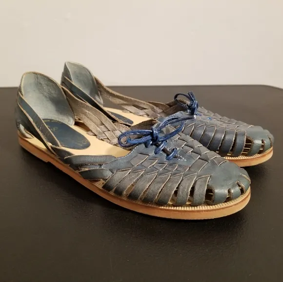 VINTAGE SUGARFOOTS WOVEN LEATHER LACE UP FLATS BRAZIL SIZE 6 VTG RETRO 70S/80S