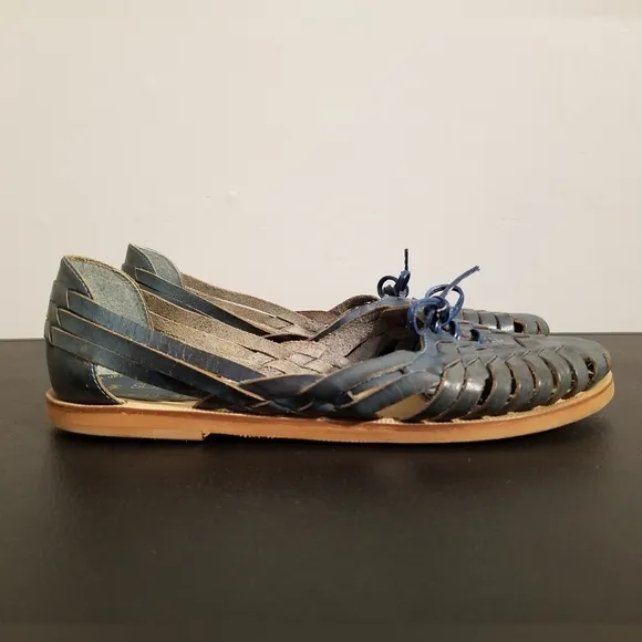 VINTAGE SUGARFOOTS WOVEN LEATHER LACE UP FLATS BRAZIL SIZE 6 VTG RETRO 70S/80S