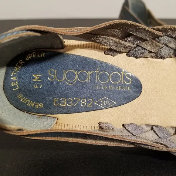 VINTAGE SUGARFOOTS WOVEN LEATHER LACE UP FLATS BRAZIL SIZE 6 VTG RETRO 70S/80S