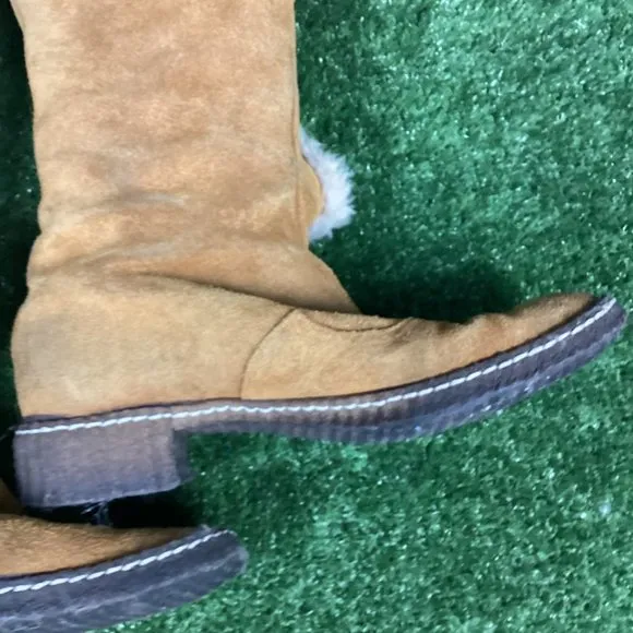 Vintage Tan Leather Tall Hook Latch Winter Boots 10.5