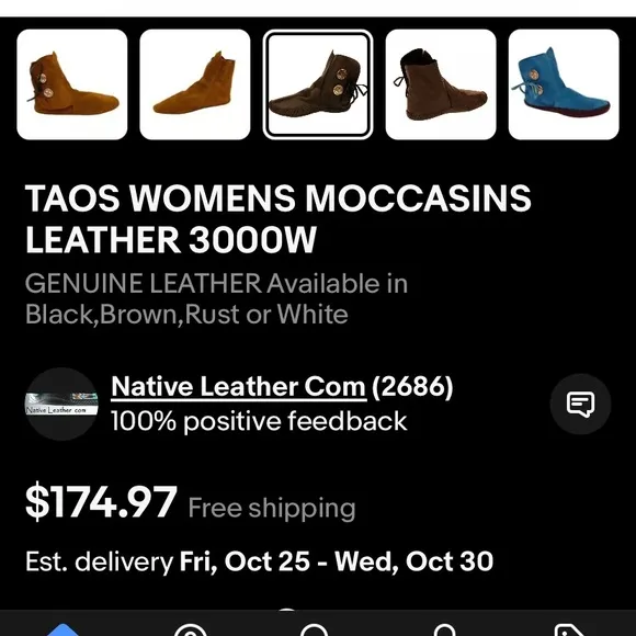 Vintage Taos Leather Moccasin Boots with Silver Concho &amp; Tie. Size 6.5. 3000W