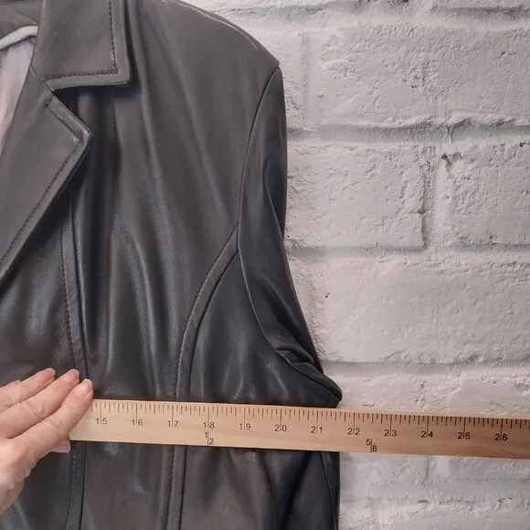 Vintage Wilsons Authentic Leather Long Coat Womens Large Black Belted Duster