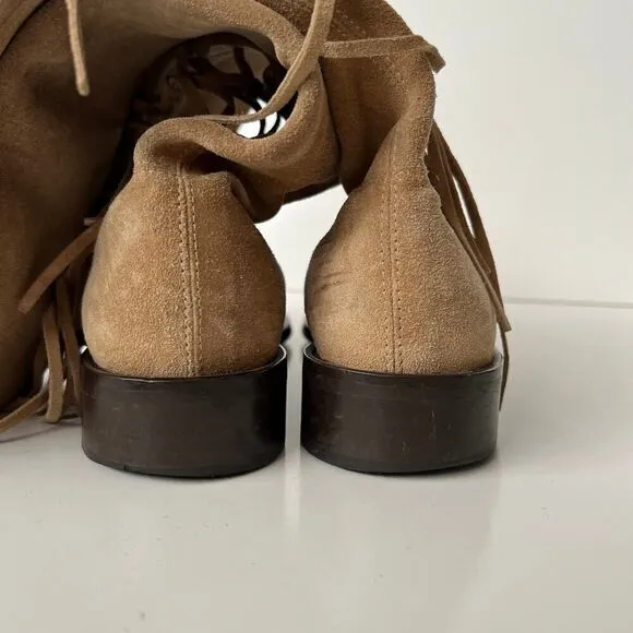 Vintage y2k Coach Fringe Boots Knee High Tall Western Riding Cowgirl Suede Tan