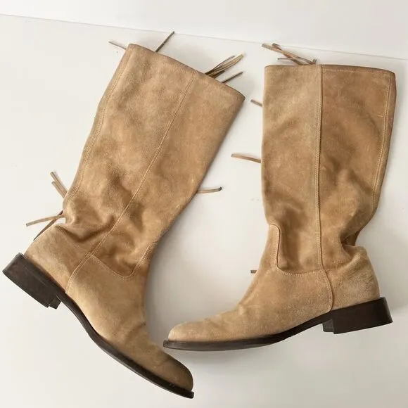 Vintage y2k Coach Fringe Boots Knee High Tall Western Riding Cowgirl Suede Tan