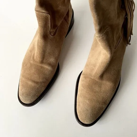 Vintage y2k Coach Fringe Boots Knee High Tall Western Riding Cowgirl Suede Tan
