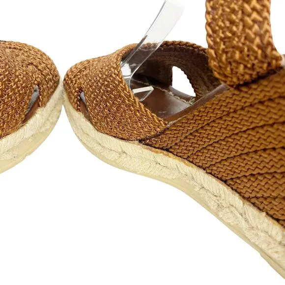 Vintage Yves Saint Laurent Womens Size 9.5 Brown Woven Espadrille Wedges