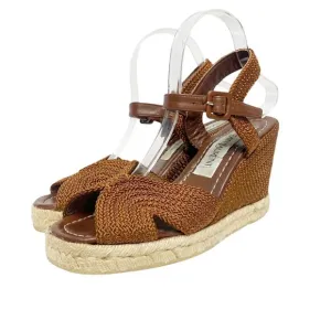 Vintage Yves Saint Laurent Womens Size 9.5 Brown Woven Espadrille Wedges