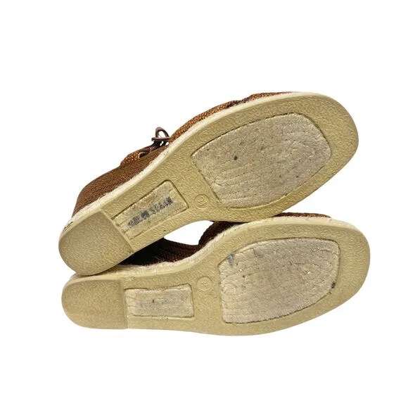 Vintage Yves Saint Laurent Womens Size 9.5 Brown Woven Espadrille Wedges