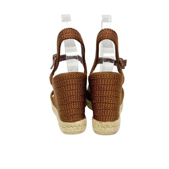 Vintage Yves Saint Laurent Womens Size 9.5 Brown Woven Espadrille Wedges