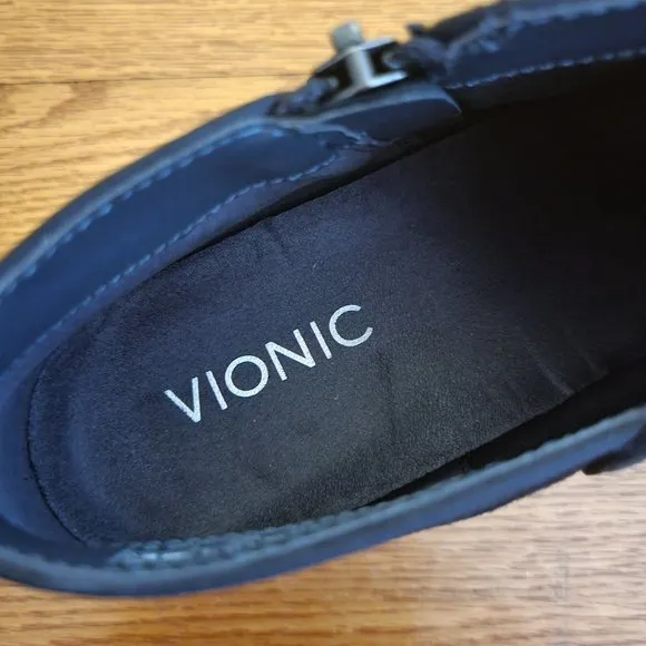 Vionic 9.5 SERENA Black Suede Leather Booties Ankle Boots Side Zip Tassel