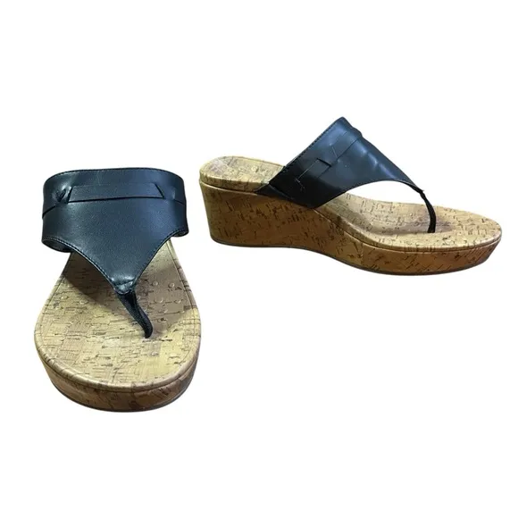 Vionic Anita Black and Tan Wedges with Cushioned Platform Comfort Orthotic