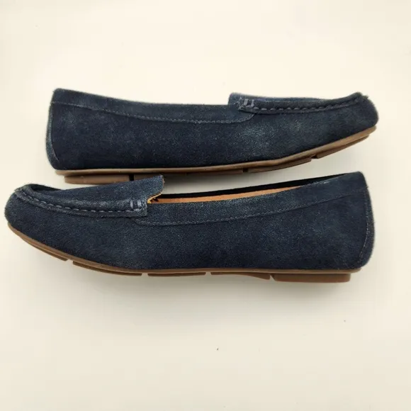Vionic Debbie Navy Suede Loafers Slip On Flats Moccasins Women's Size 7 Orthotic