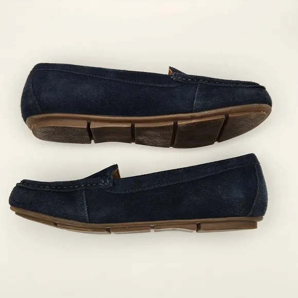 Vionic Debbie Navy Suede Loafers Slip On Flats Moccasins Women's Size 7 Orthotic