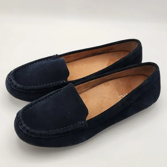 Vionic Debbie Navy Suede Loafers Slip On Flats Moccasins Women's Size 7 Orthotic