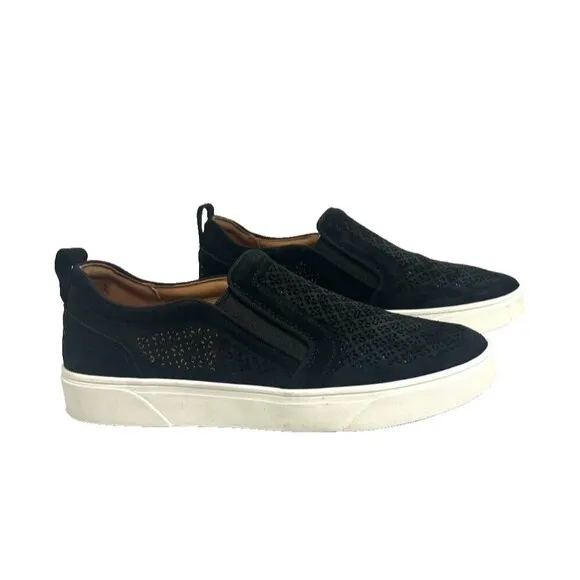 Vionic Kimmie Perf Sneaker Womens 9 Black Suede Leather Arch Support Platform