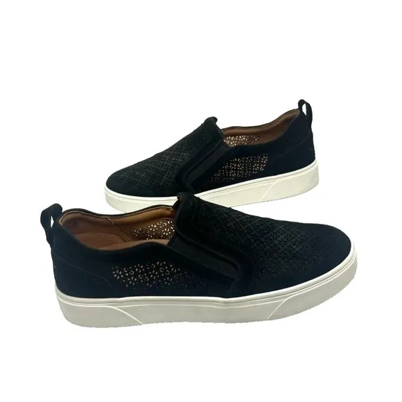 Vionic Kimmie Perf Sneaker Womens 9 Black Suede Leather Arch Support Platform