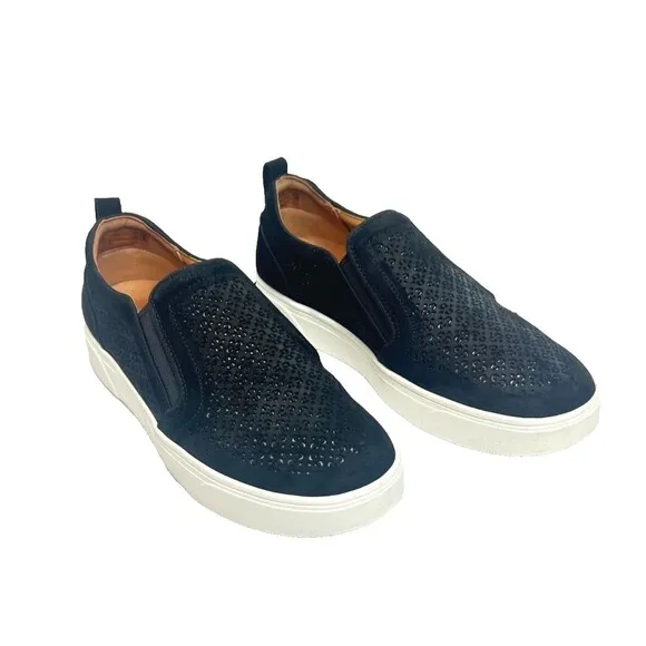 Vionic Kimmie Perf Sneaker Womens 9 Black Suede Leather Arch Support Platform