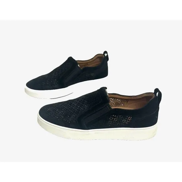 Vionic Kimmie Perf Sneaker Womens 9 Black Suede Leather Arch Support Platform