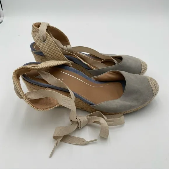 Vionic Maris Ankle Strap Tie Up Suede Crochet Espadrille Wedges Sandals Size 11