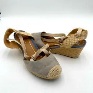 Vionic Maris Ankle Strap Tie Up Suede Crochet Espadrille Wedges Sandals Size 11