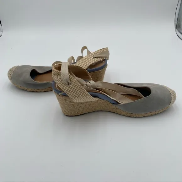 Vionic Maris Ankle Strap Tie Up Suede Crochet Espadrille Wedges Sandals Size 11