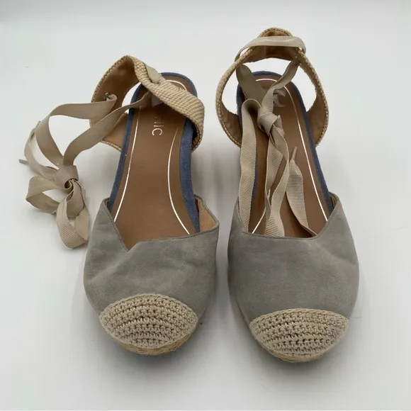 Vionic Maris Ankle Strap Tie Up Suede Crochet Espadrille Wedges Sandals Size 11