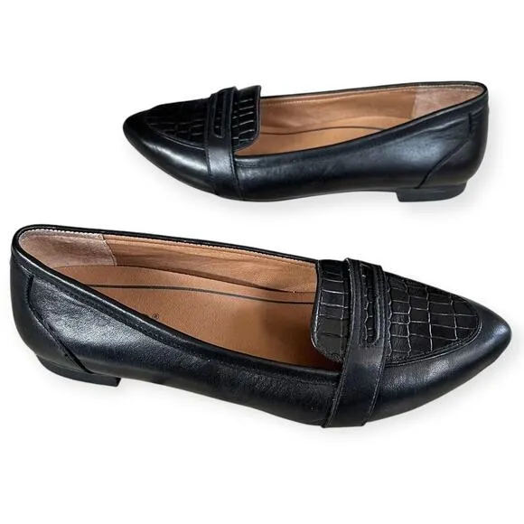Vionic Savannah Leather Loafer Flats Black Women 6
