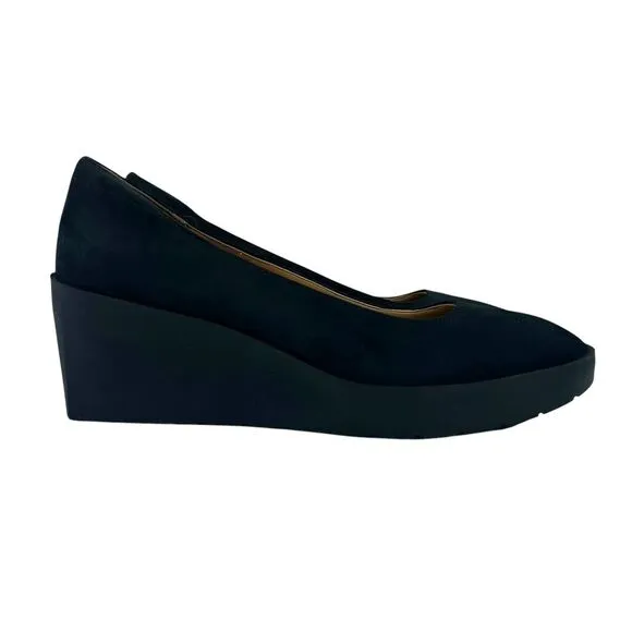 Vionic‎ Soreno Nubuck Wedge Heels Slip On Close Toe Black Womens Shoes 7