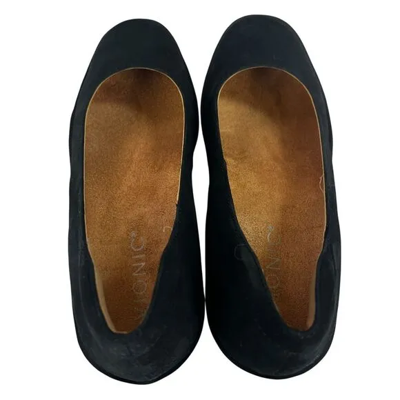 Vionic‎ Soreno Nubuck Wedge Heels Slip On Close Toe Black Womens Shoes 7