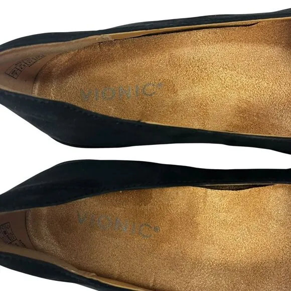 Vionic‎ Soreno Nubuck Wedge Heels Slip On Close Toe Black Womens Shoes 7