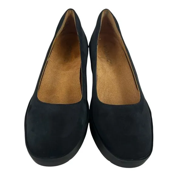 Vionic‎ Soreno Nubuck Wedge Heels Slip On Close Toe Black Womens Shoes 7