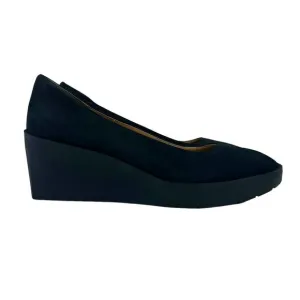 Vionic‎ Soreno Nubuck Wedge Heels Slip On Close Toe Black Womens Shoes 7