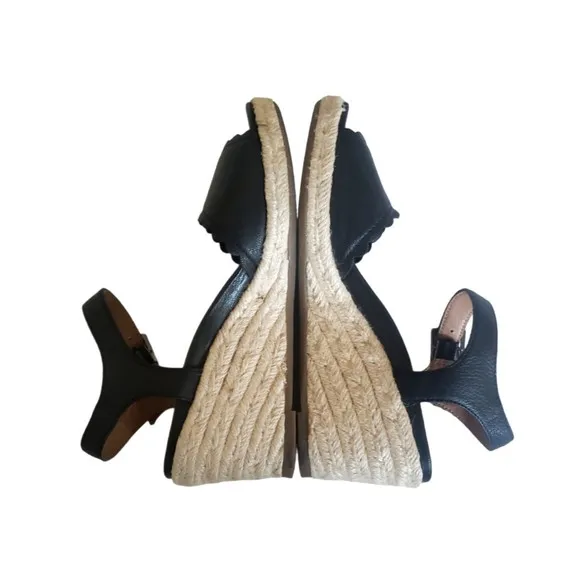 Vionic Stephany Black Leather Espadrille Wedges Women's Size 5