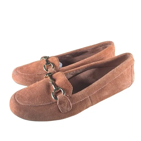 Vionic wide Bibiana suede leather gold hardware flats loafers 7